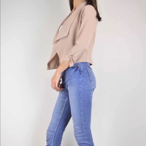 Taupe Crop Blazer With 3/4 Sleeved - Picture 5 of 5